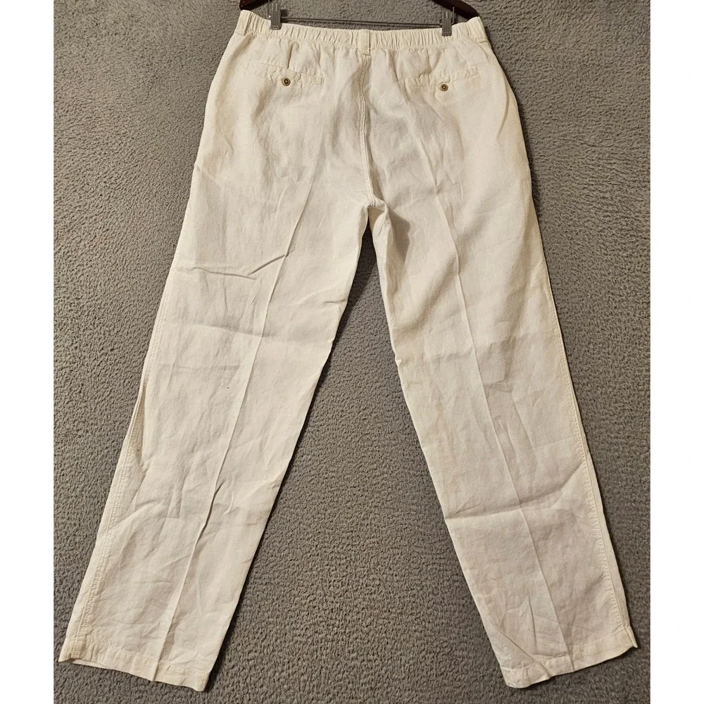 Tommy Bahama Relax Mens Cream 100% Linen Elastic Waist Drawstring Pants Size L